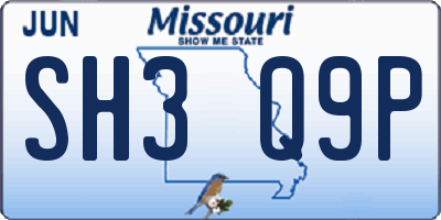 MO license plate SH3Q9P