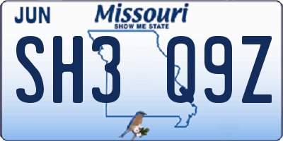 MO license plate SH3Q9Z