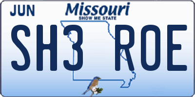MO license plate SH3R0E