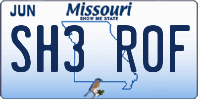 MO license plate SH3R0F