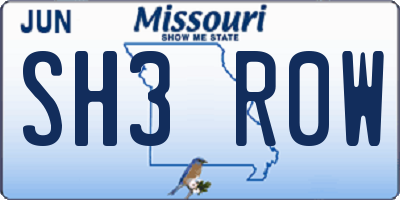 MO license plate SH3R0W