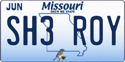 MO license plate SH3R0Y