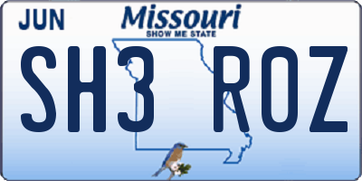MO license plate SH3R0Z