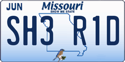 MO license plate SH3R1D