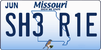 MO license plate SH3R1E