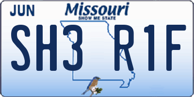 MO license plate SH3R1F