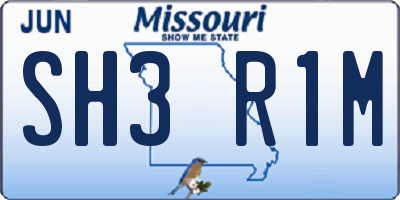 MO license plate SH3R1M