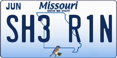 MO license plate SH3R1N