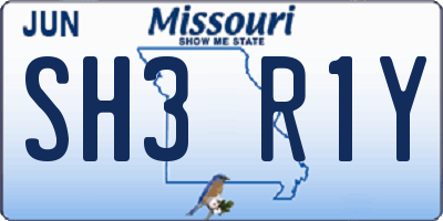 MO license plate SH3R1Y