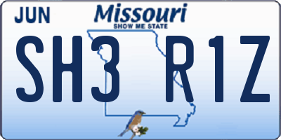 MO license plate SH3R1Z