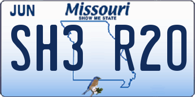 MO license plate SH3R2O