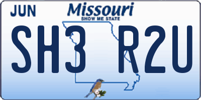 MO license plate SH3R2U