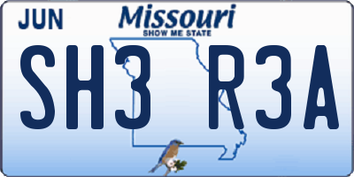 MO license plate SH3R3A