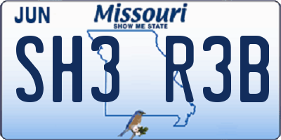 MO license plate SH3R3B