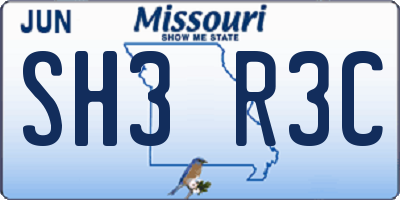 MO license plate SH3R3C