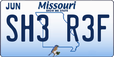 MO license plate SH3R3F