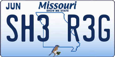 MO license plate SH3R3G