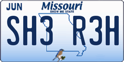 MO license plate SH3R3H