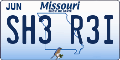 MO license plate SH3R3I