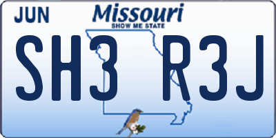 MO license plate SH3R3J