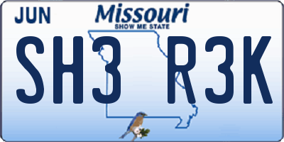 MO license plate SH3R3K