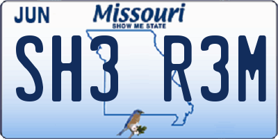 MO license plate SH3R3M