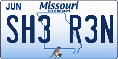 MO license plate SH3R3N