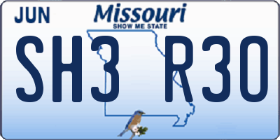 MO license plate SH3R3O