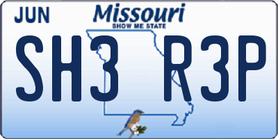 MO license plate SH3R3P