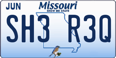MO license plate SH3R3Q