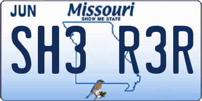 MO license plate SH3R3R