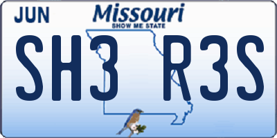 MO license plate SH3R3S