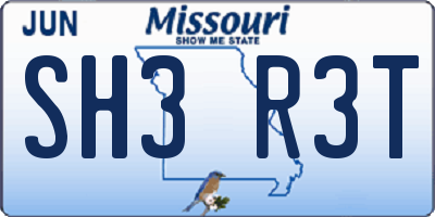 MO license plate SH3R3T