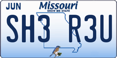 MO license plate SH3R3U