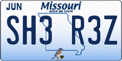 MO license plate SH3R3Z