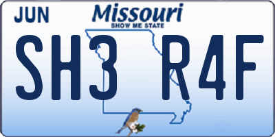 MO license plate SH3R4F
