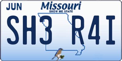 MO license plate SH3R4I