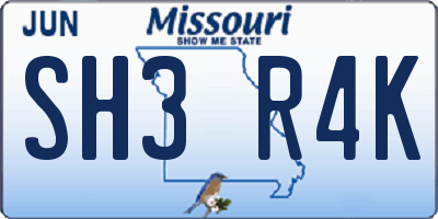 MO license plate SH3R4K