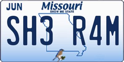 MO license plate SH3R4M