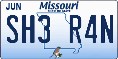 MO license plate SH3R4N