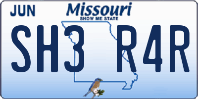 MO license plate SH3R4R