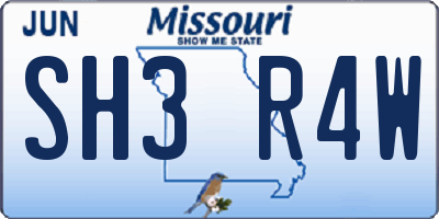 MO license plate SH3R4W