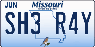 MO license plate SH3R4Y