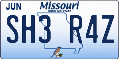 MO license plate SH3R4Z