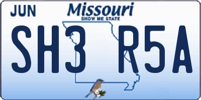 MO license plate SH3R5A