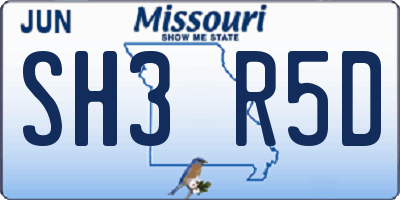 MO license plate SH3R5D