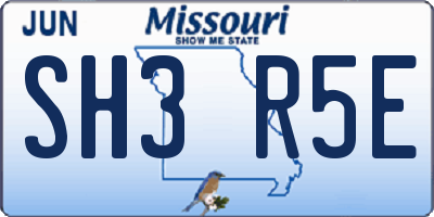 MO license plate SH3R5E