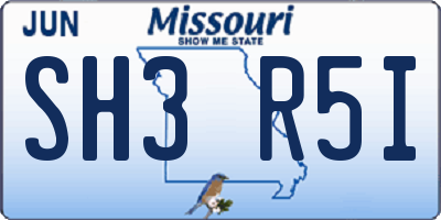 MO license plate SH3R5I