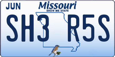 MO license plate SH3R5S