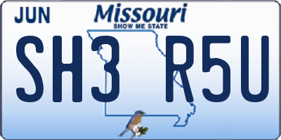 MO license plate SH3R5U